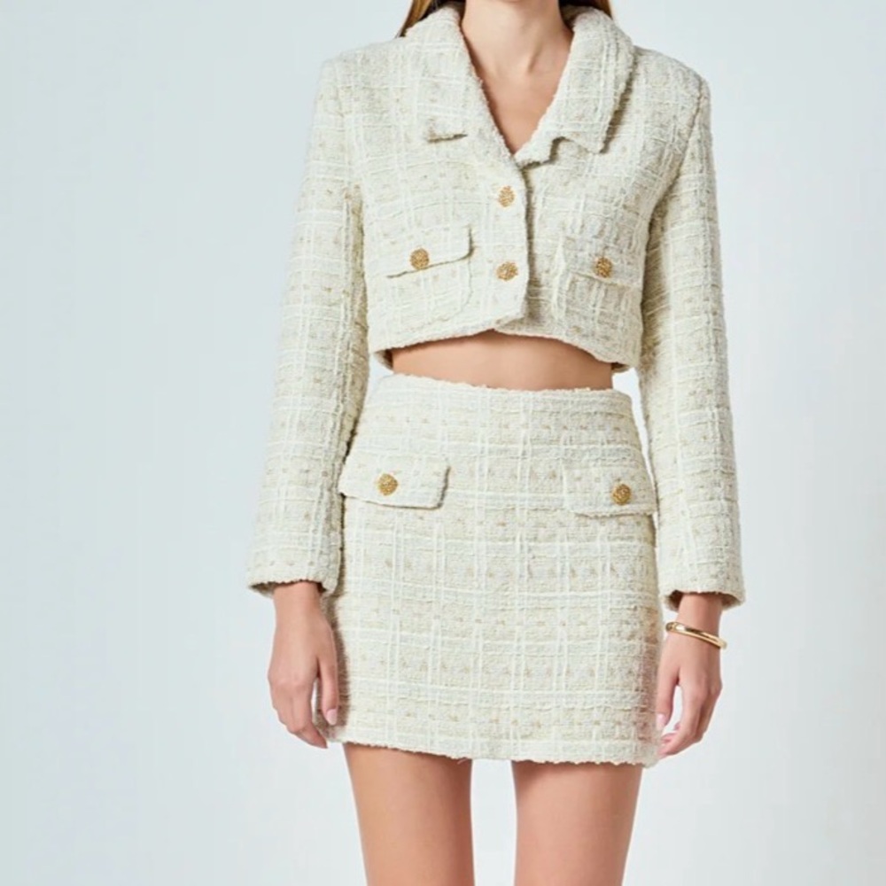 Chic Cream Tweed Skirt Suit Set